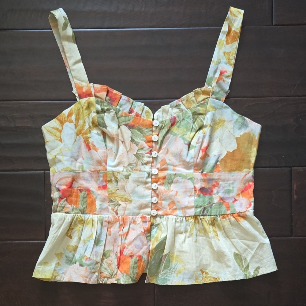 Anthropologie Maeve Floral Smocked Adjustable Cami Yellow/Orange Motif EUC - XS - Picture 7 of 12